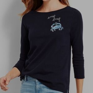 Talbots Bateau Neckline Snapping Embellished Crab Top